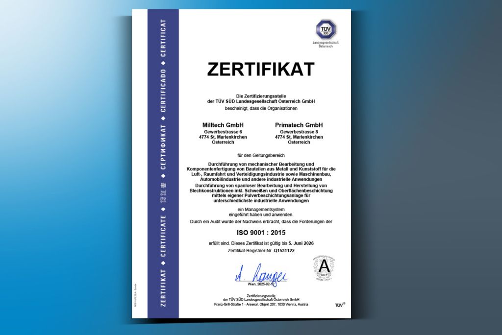 Zertifikat TÜV SÜD ISO 9001